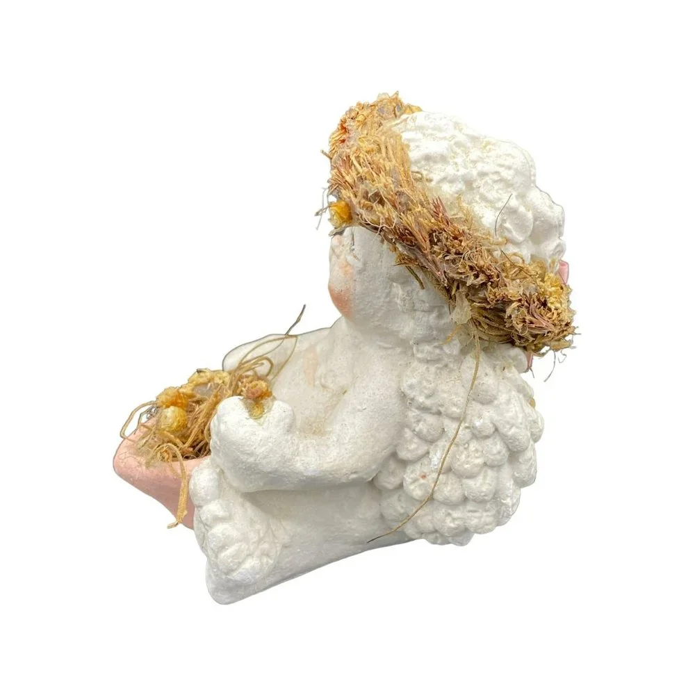 Vintage Dreamsicles Sitting Cherub Figurine Kristin Signed Cast Art Stone Angel